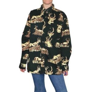 Vintage Y2K Field Tested Men’s Black Brown Hunting Deer Button Down Shirt